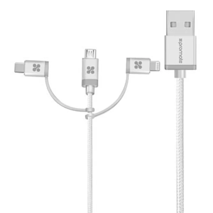 Hauptbild des Produkts Kabel USB (2.0), USB A M- Lightning M + USB C M + MicroUSB M, 1.2m, kulatý, stříbrný, Pro