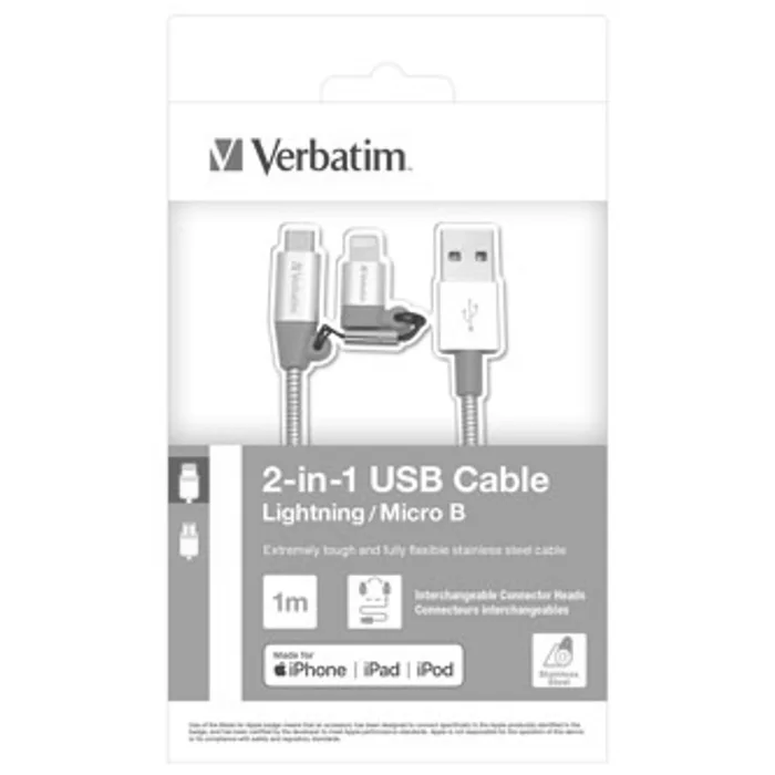 Hauptbild des Produkts Kabel USB (2.0), USB A M- USB micro M, 1m, 2 stříbrný, Verbatim, box, 48869, nastavitelná