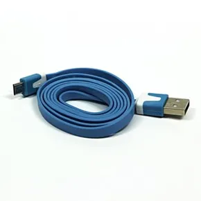 USB Kabel (2.0), USB A M - microUSB M, 1m, flach, blau, Logo, Blister