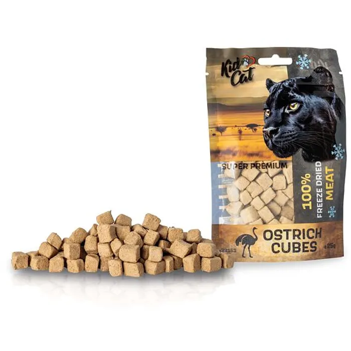 Hauptbild des Produkts KIDCAT SUPER PREMIUM 100% freeze dried OSTRICH CUBES - pštrosí maso mrazem sušené, 25 g