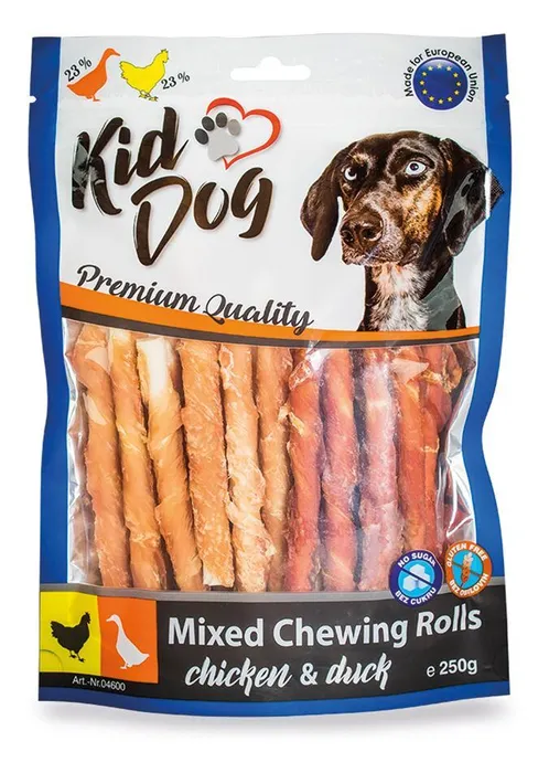 Hauptbild des Produkts KIDDOG mix buvolích tyčinek s kuřecím a kachním masíčkem - 8 mm/12 cm 250 g
