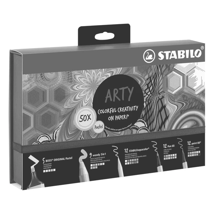 Hauptbild des Produkts Kreativní sada Pastel STABILO ARTY 50 ks sada - zvýrazňovače, pastelky, linery, fixy