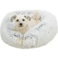 Rundes Bett HARVEY, weicher Bezug mit langem Flor, weiß/schwarz, 80 cm