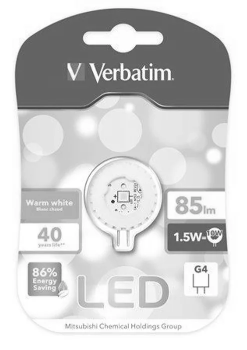 Hauptbild des Produkts LED žárovka, teplá bílá, blister, G4 patice, 85lm, 1,5W, 2700K, VERBATIM