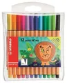 Liner "Point 88 Mini Funnimals", Set mit 12 verschiedenen Farben, 0,4 mm, STABILO