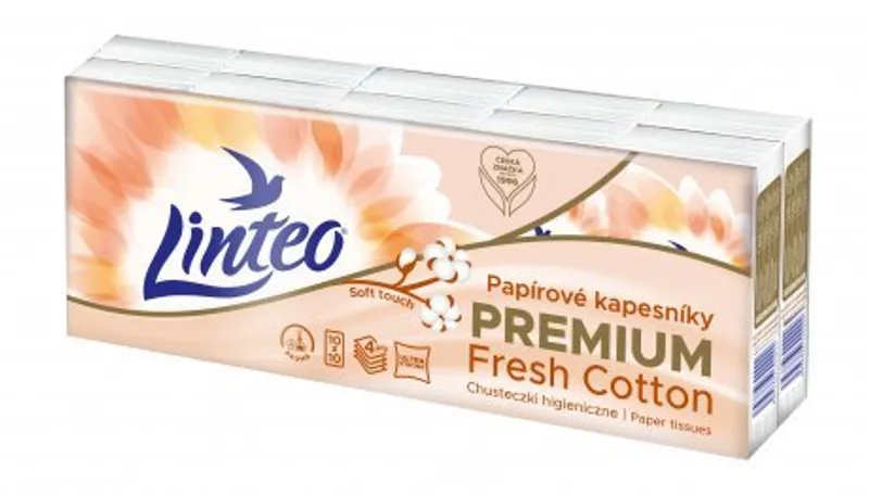 Hauptbild des Produkts Linteo Premium hygienické kapesníky s vůní bavlny 4 vrstvé [10 x 10 = 100 ks]