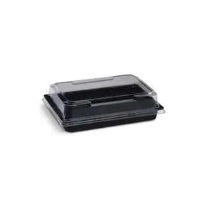 Sushi-Schale (PET) schwarz 163 x 113 x 17 mm + Deckel [500 Sets]