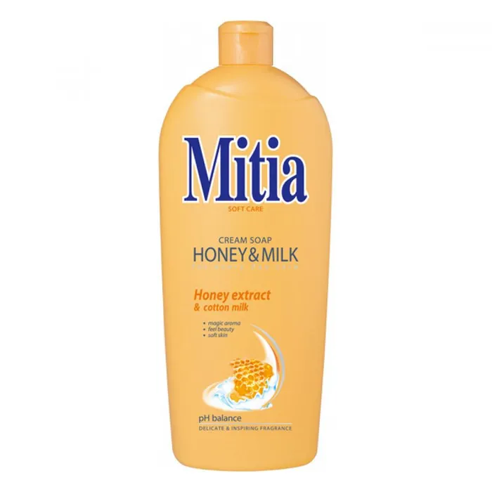 Hauptbild des Produkts Mitia Honey & Milk tekuté mýdlo s medovými extrakty náhradní náplň 1 l