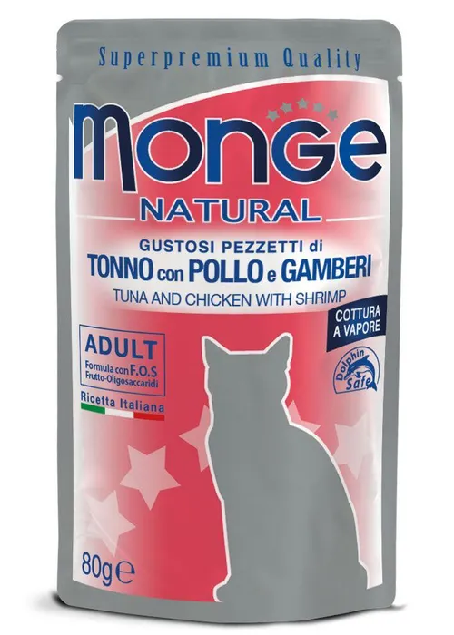 Hauptbild des Produkts MONGE NATURAL kapsička tuňák a kuře v želé s krevetami pro kočky80g