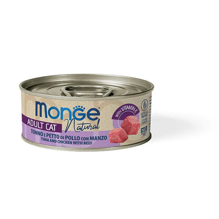 Hauptbild des Produkts MONGE NATURAL tuňák s kuřecími prsy a hovězím pro kočky 80 g