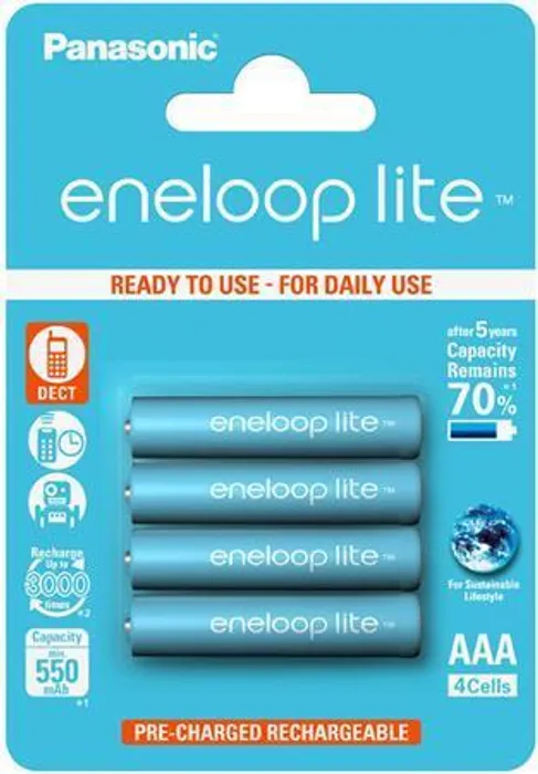 Hauptbild des Produkts Nabíjecí baterie, AAA (mikrotužková), 4x550 mAh, PANASONIC "Eneloop Lite"