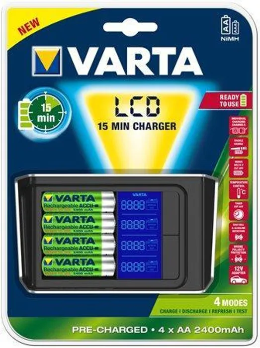 Hauptbild des Produkts Nabíječka baterií,  AA/AAA, 4x2400 mAh AA, LCD displej, 3 rozdílné funkce, nabíječka do au