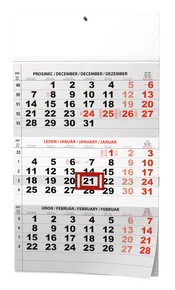 Wandkalender - Dreimonatskalender - A3 (mit internationalen Feiertagen) - schwarz