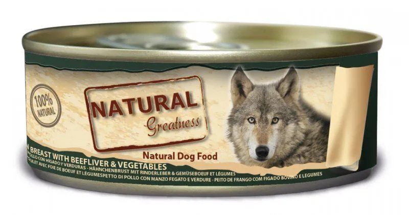 Hauptbild des Produkts Natural Greatness kuřecí prsa, hovězí játra, zelenina, konzerva pro psy 156 g