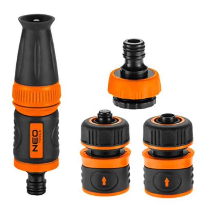 Hauptbild des Produkts NEO TOOLS sada rozprašovač, 2 rychlospojky přípojka na kohoutek, 1/2", oranžovo-černá, 15