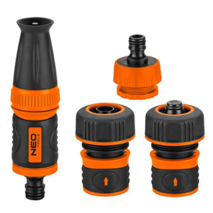 Hauptbild des Produkts NEO TOOLS sada rozprašovač, 2 rychlospojky přípojka na kohoutek, 3/4", oranžovo-černá, 15