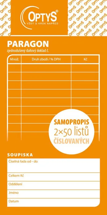 Hauptbild des Produkts Obchodní paragon, samopropisovací číslovaný, 2 x 50 listů 1089