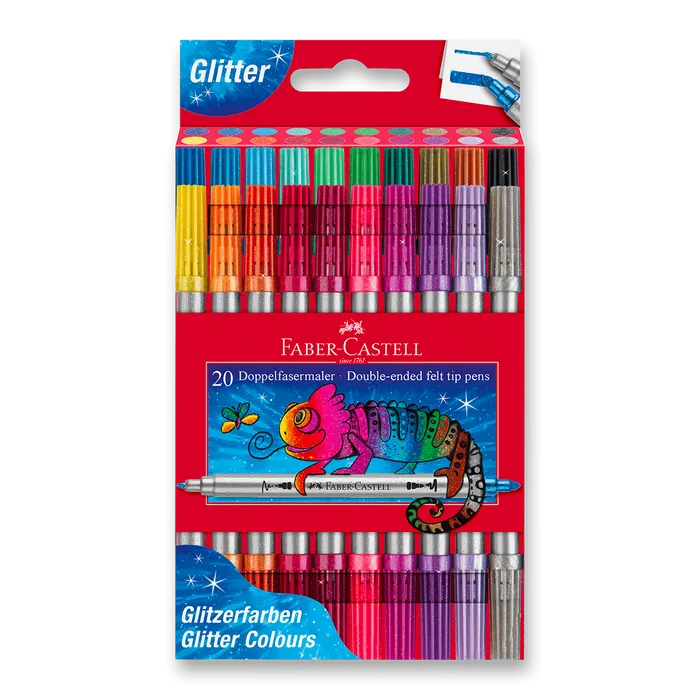 Hauptbild des Produkts Oboustranné dětské fixy Faber-Castell Glitter - 20 ks