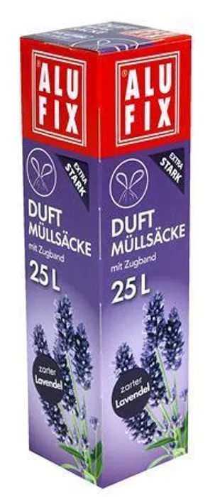 Hauptbild des Produkts Odpadkové pytle, zatahovací s vůní, 25 l, 15 ks, levandule, ALUFIX