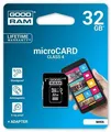 Paměťová karta Micro SDHC, 32GB, Class 4, s adaptérem, GOODRAM