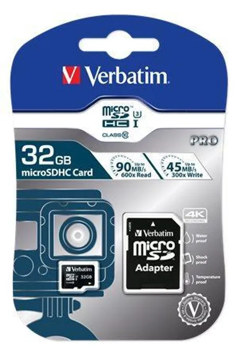 Hauptbild des Produkts Paměťová karta, microSDHC, 32GB, Class 10 UHS I, s adaptérem, VERBATIM "PRO"