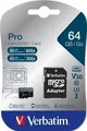 Speicherkarte, microSDXC, 64GB, Class 10 USH-I, mit Adapter, VERBATIM "PRO"