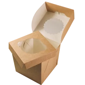 ECO-Papierbox für Muffins 100x100x100 mm braun mit Fenster [25 Stück]