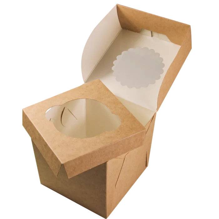 Hauptbild des Produkts Papírová krabička EKO na muffiny 100x100x100 mm hnědá s okénkem [25 ks]