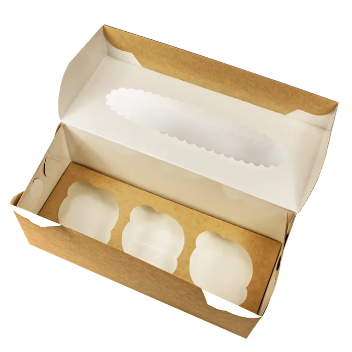 Hauptbild des Produkts Papírová krabička EKO na muffiny 250x100x100 mm hnědá s okénkem [25 ks]