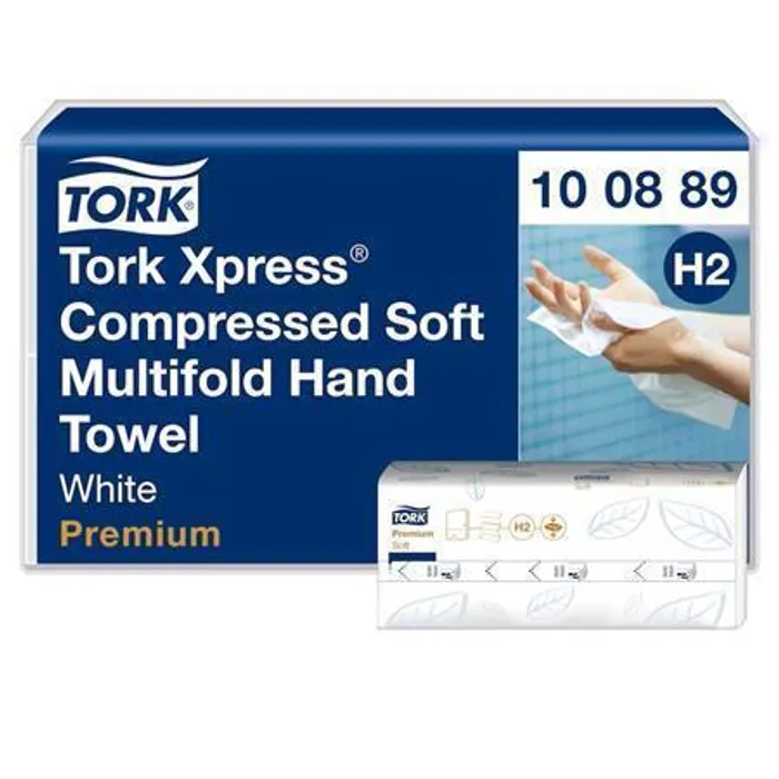 Hauptbild des Produkts Papírové ručníky "Xpress Multifold", bílá se vzorem listů, 2-vrstvé, systém H2, Premium, TORK 100889