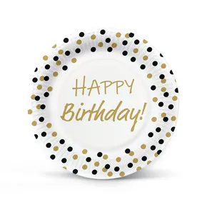 Pappteller (FSC Mix) Birthday Confetti - gold-black O23cm [8 Stk]