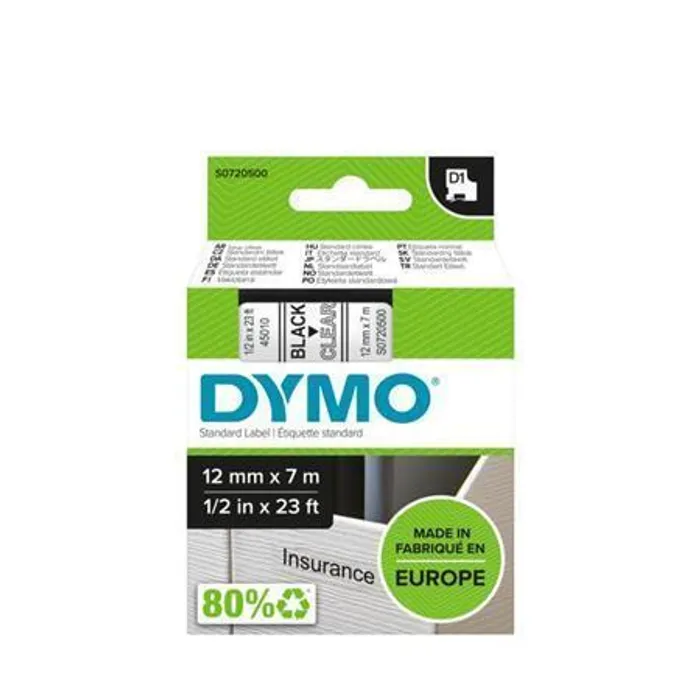 Hauptbild des Produkts Páska, 12 mm x 7 m, DYMO "D1", průhledná-černá