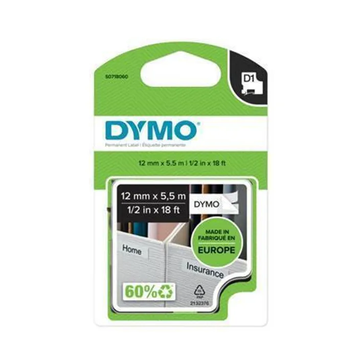 Hauptbild des Produkts Páska, odolný plast, 12 mm x 5,5 m, DYMO "D1", bílá-černá