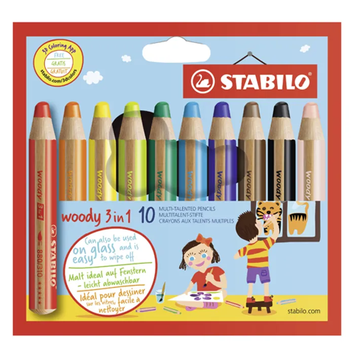 Hauptbild des Produkts Pastelka, vodovka & voskovka v jednom STABILO woody 3 in 1 - 10 ks sada
