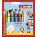 Buntstift, Wasserlinie und Wachsstift in einem STABILO woody 3 in 1 – 6-teiliges Set mit Spitzer