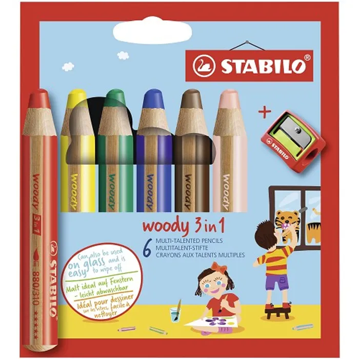Hauptbild des Produkts Pastelka, vodovka & voskovka v jednom STABILO woody 3 in 1 - 6 ks sada s ořezávátkem