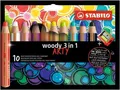 Buntstift, Wasserlinie und Wachsstift in einem STABILO woody 3 in 1 ARTY – 10-teiliges Set + Spitzer