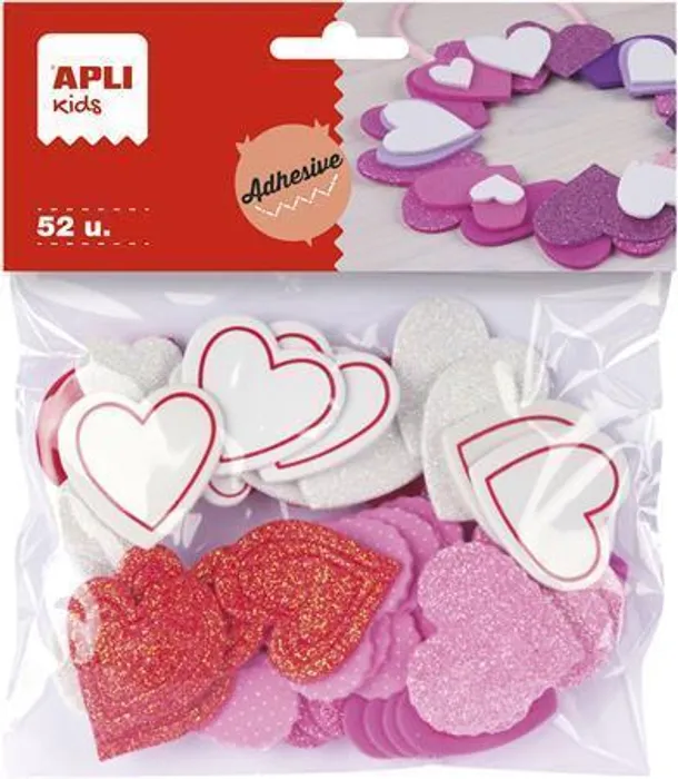 Hauptbild des Produkts Pěnovka, samolepící, s glitry, ve tvaru srdce, mix barev, APLI "Eva Sheets"