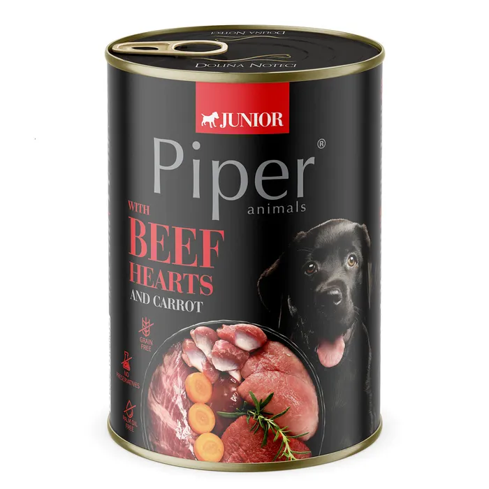 Hauptbild des Produkts PIPER JUNIOR s hovězím srdcem a mrkví, konzerva pro štěňata 400g