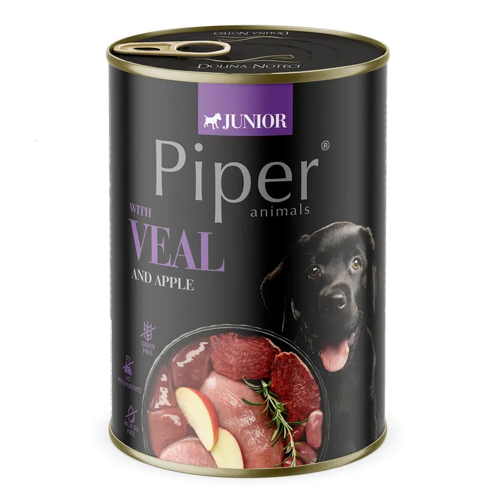 Hauptbild des Produkts PIPER JUNIOR s telecím a jablky, konzerva pro štěňata 400g