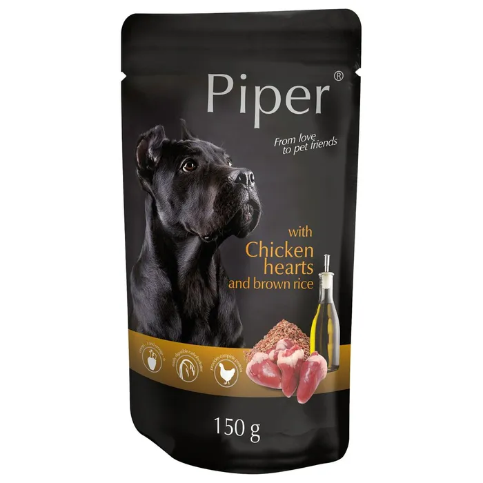Hauptbild des Produkts PIPER s kuřecími srdíčky a hnědou rýží, kapsička pro psy 150 g