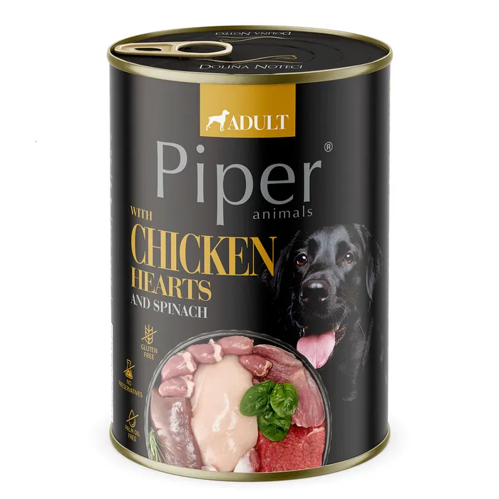 Hauptbild des Produkts PIPER s kuřecími srdíčky a hnědou rýží, konzerva pro psy 400g