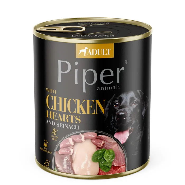 Hauptbild des Produkts PIPER s kuřecími srdíčky a hnědou rýží, konzerva pro psy 800g