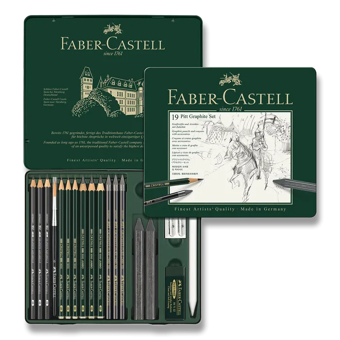 Hauptbild des Produkts Pitt Monochrome Graphite spec. sada, plech. krabička 19ks Faber Castell 112973