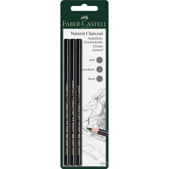 Hauptbild des Produkts Pitt Monochrome přírodní uhel S,M,H, BL 3ks Faber Castell 117498