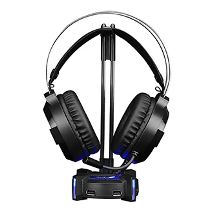 Hauptbild des Produkts Podsvícený stojan na sluchátka HZ-04, 4x USB 3.0 HUB, černý, Marvo