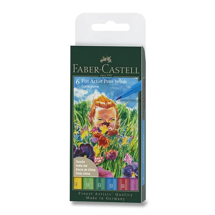 Hauptbild des Produkts Popisovač Faber-Castell Pitt Artist Pen Brush 6 ks, hrot B, jarní odstíny