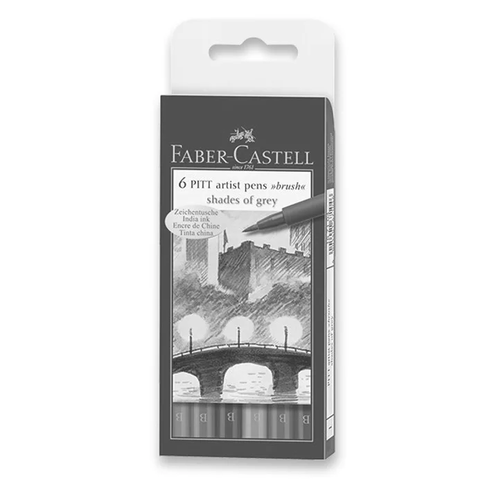 Hauptbild des Produkts Popisovač Faber-Castell Pitt Artist Pen Brush 6 ks, odstíny šedé