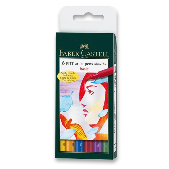 Hauptbild des Produkts Popisovač Faber-Castell Pitt Artist Pen Brush 6 ks, základní barvy