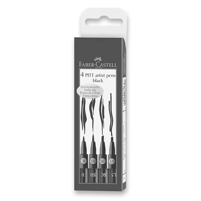 Hauptbild des Produkts Popisovač Faber-Castell Pitt Artist Pen sada 4 ks, B, SB, SC, 1,5 mm, černé
